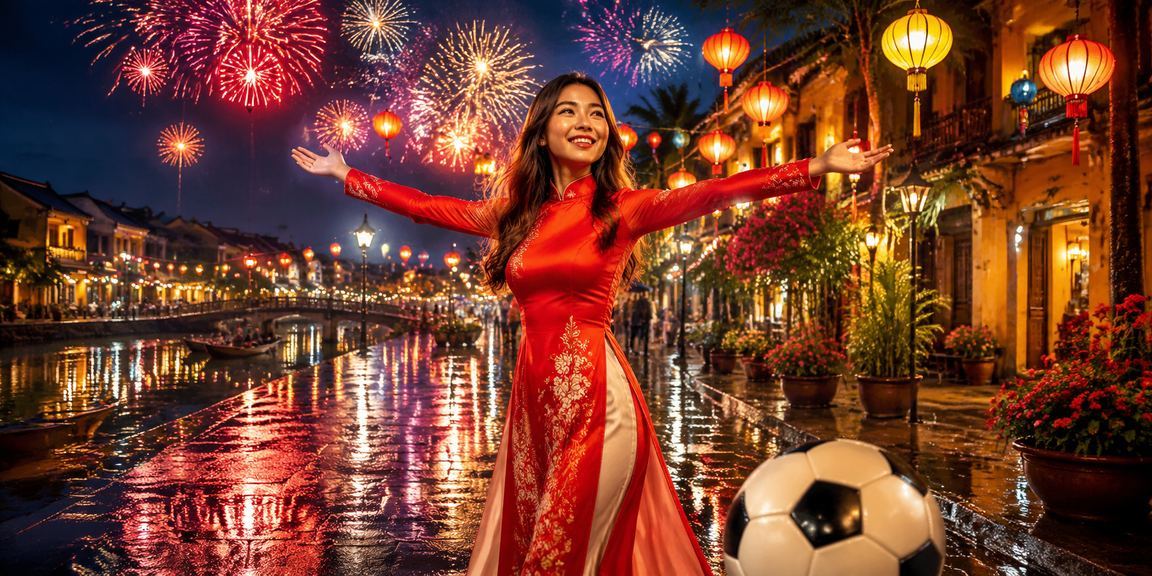 Cổ động viên bóng đá tại Hội An trong trang phục áo dài xem kết quả trận đấu